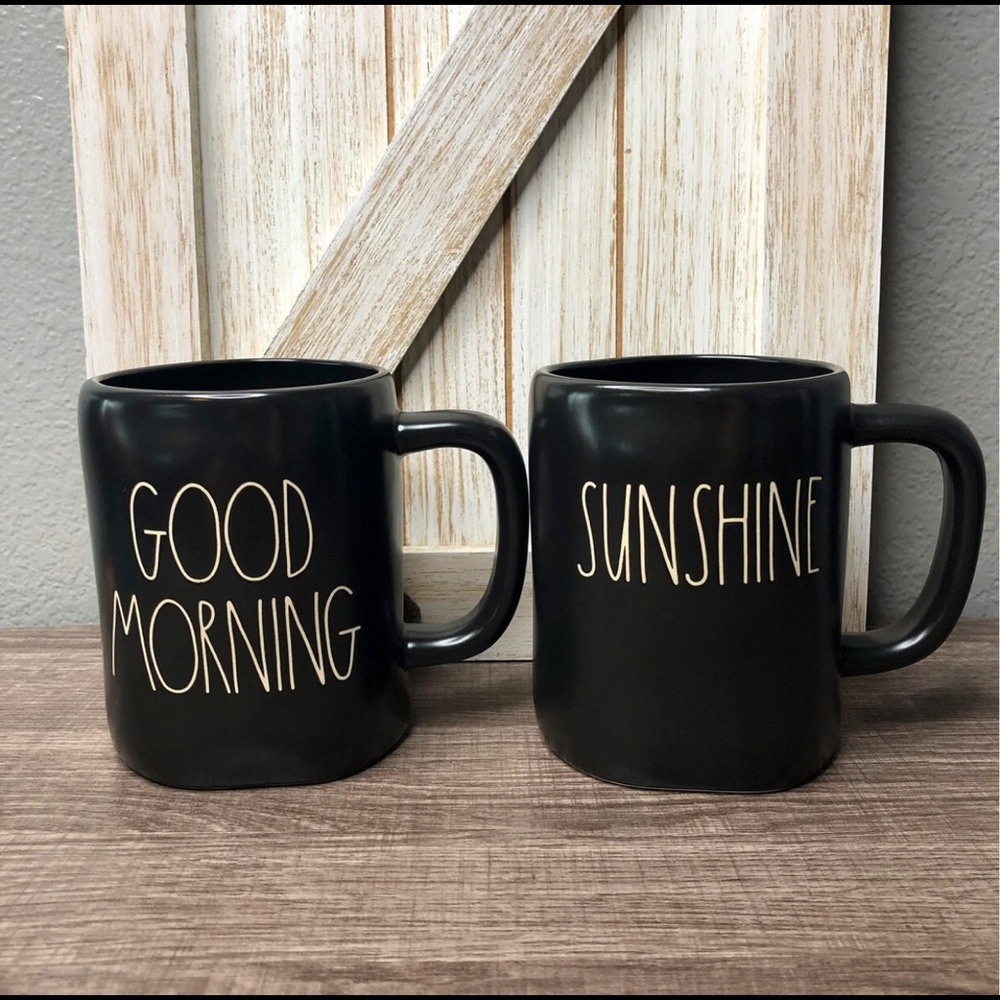 Rae Dunn Coffee Mug Collection Good Morning/Sunshine Black with White Lettering